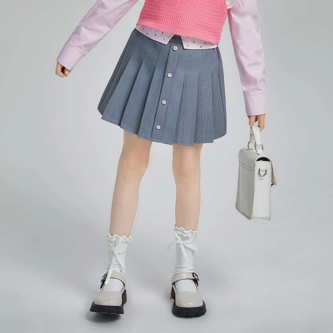 FL媛媛公主【粉多多】2024春季女中大童修身百褶半身裙14160Y043