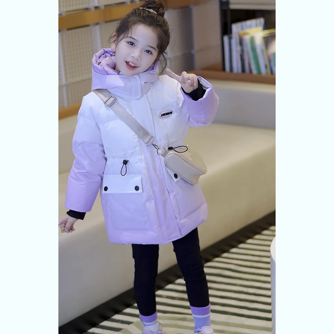 2023冬季女童中大童中长款加厚连帽休闲羽绒服13415R376