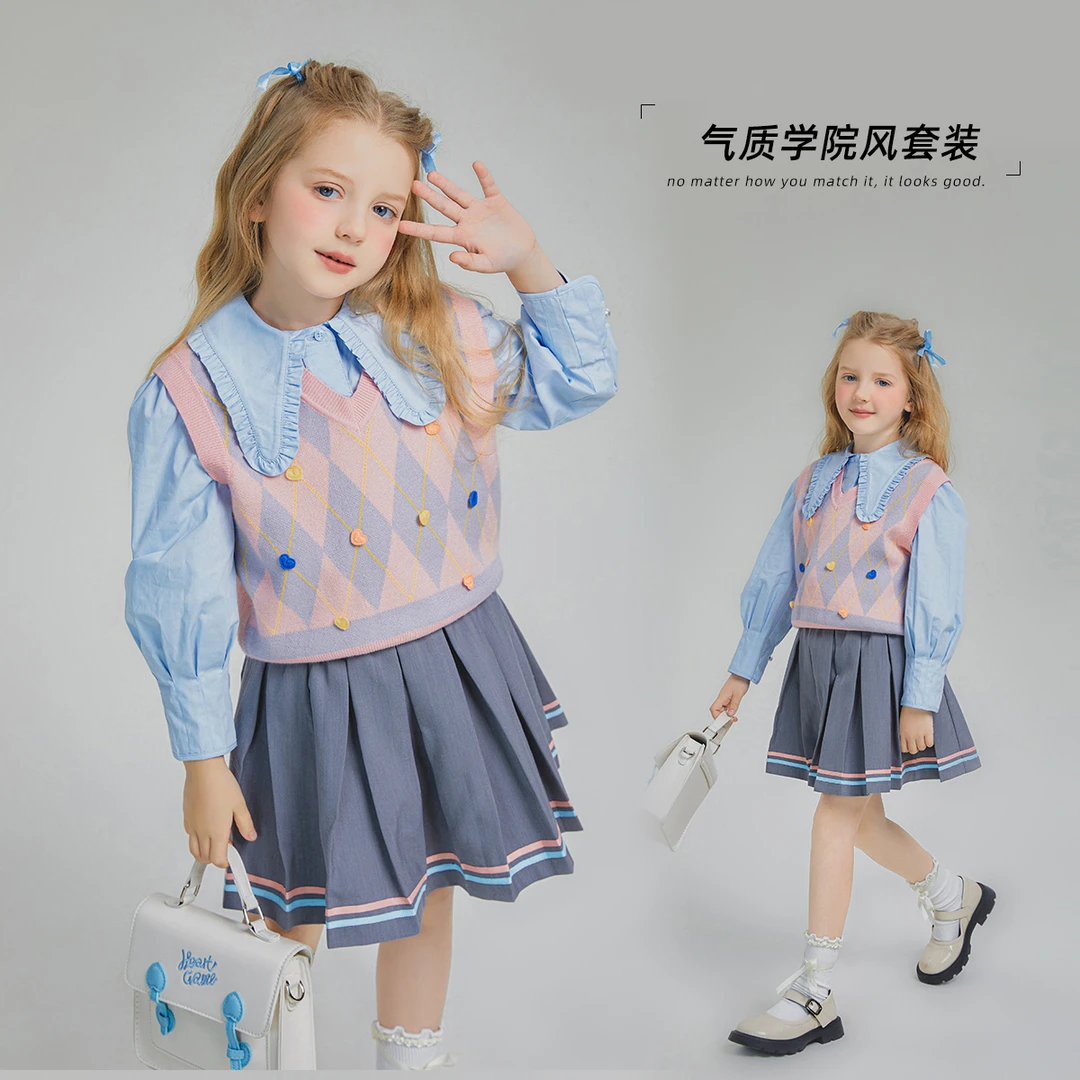 媛媛公主FL2024春季新款女童中大童学院风外套衬衫套装13153R483