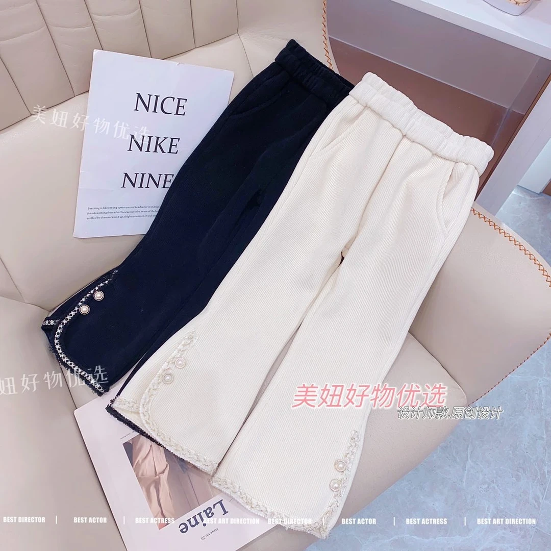 2022新品冬季加绒小香微喇裤开叉裤62421S874阔腿洋气秋冬女童