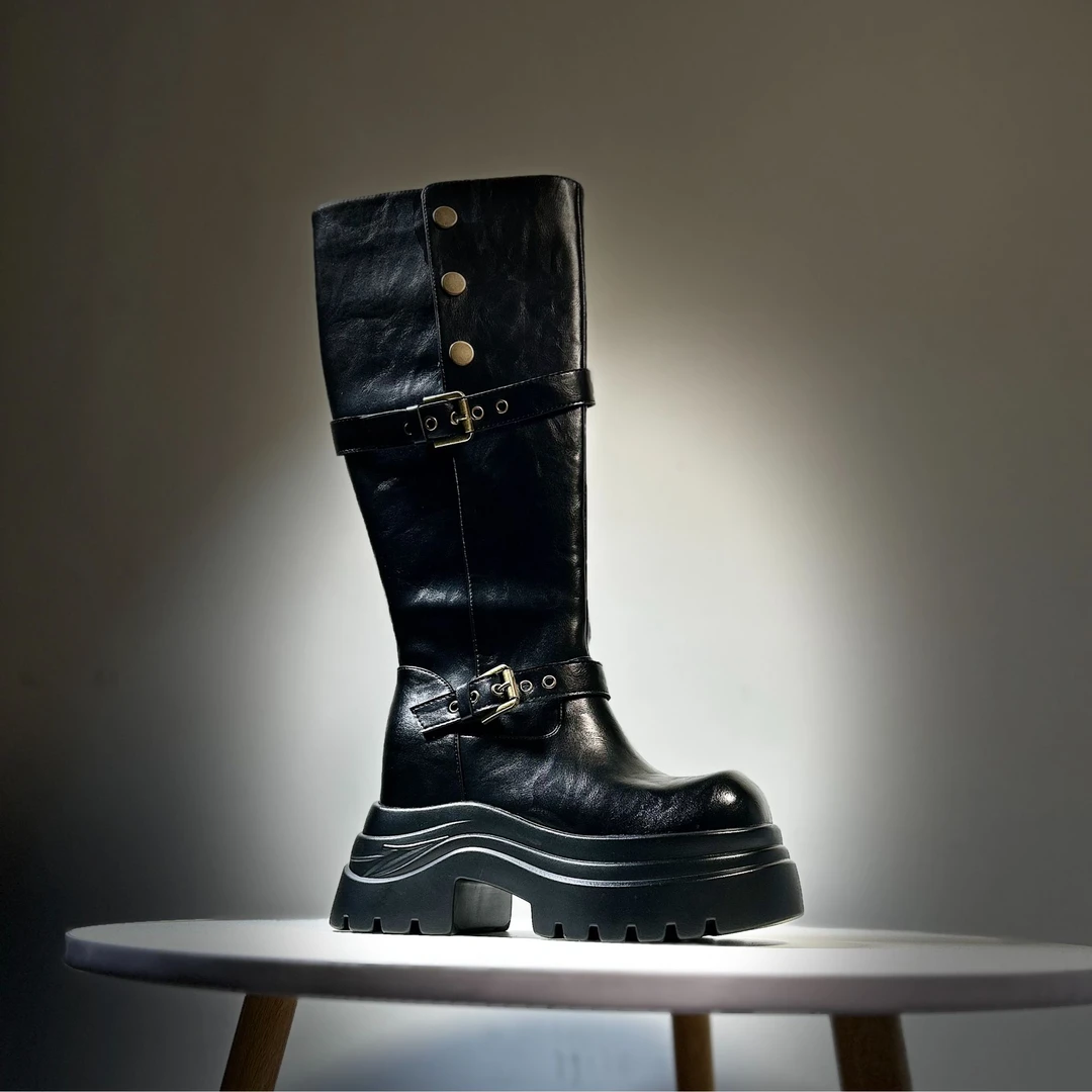 【增高10cm】秋冬时尚厚底马丁靴英伦风长靴增高复古长筒靴9313-10