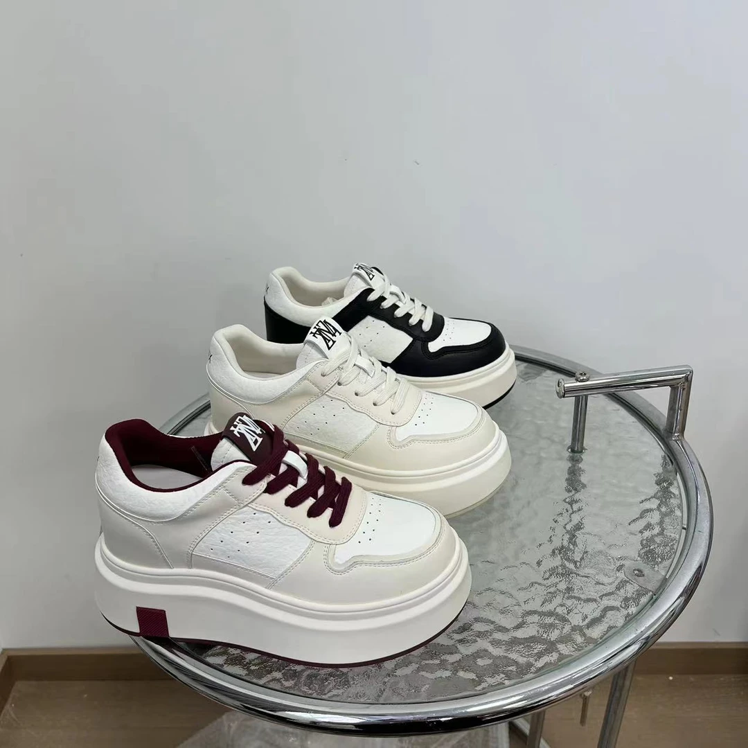 增高9cm 24年新款时尚百搭系带小个子厚底休闲小白鞋P012-5