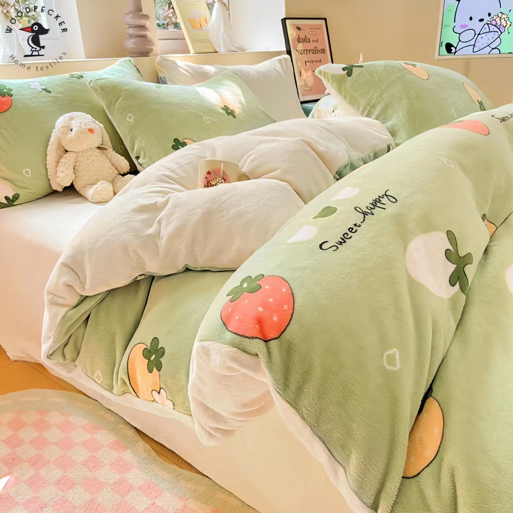 2023新款冬季牛奶绒床上四件套加厚保暖双面珊瑚绒床单被套三件套