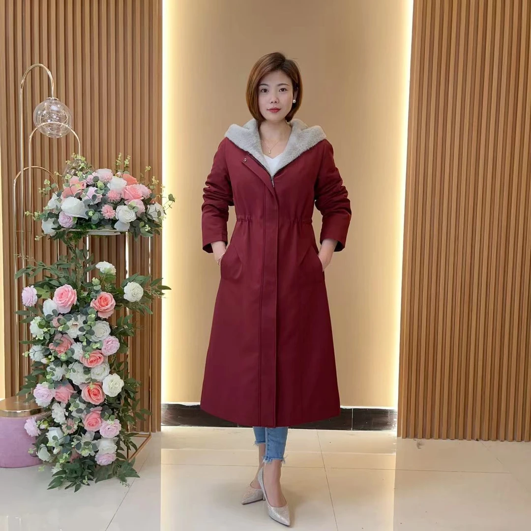 【长款】女士貂绒派克服加绒加厚时尚休闲连帽款可拆卸保暖外套