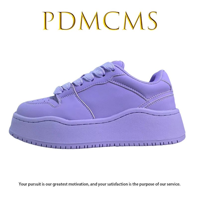 PDMCMS头层牛皮小白鞋女士厚底板鞋2025春季爆款女鞋|网红百搭鞋