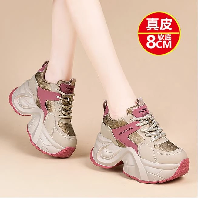 万达撤柜头层牛皮内增高春秋女鞋炸街运动休闲鞋小白鞋爆款老爹鞋