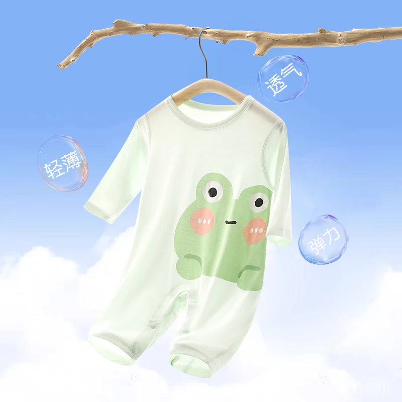 长袖哈衣婴儿连体衣服夏季宝宝优可丝透气空调服新生儿薄款睡衣