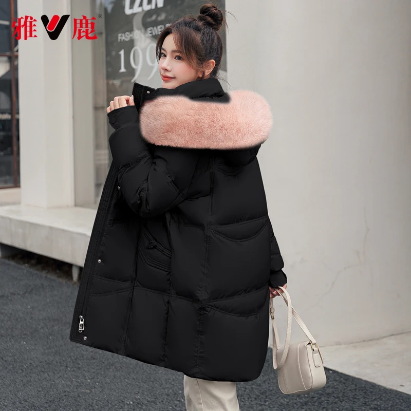 冬季羽绒服女中长款毛领保暖时尚宽松休闲直筒显瘦6501