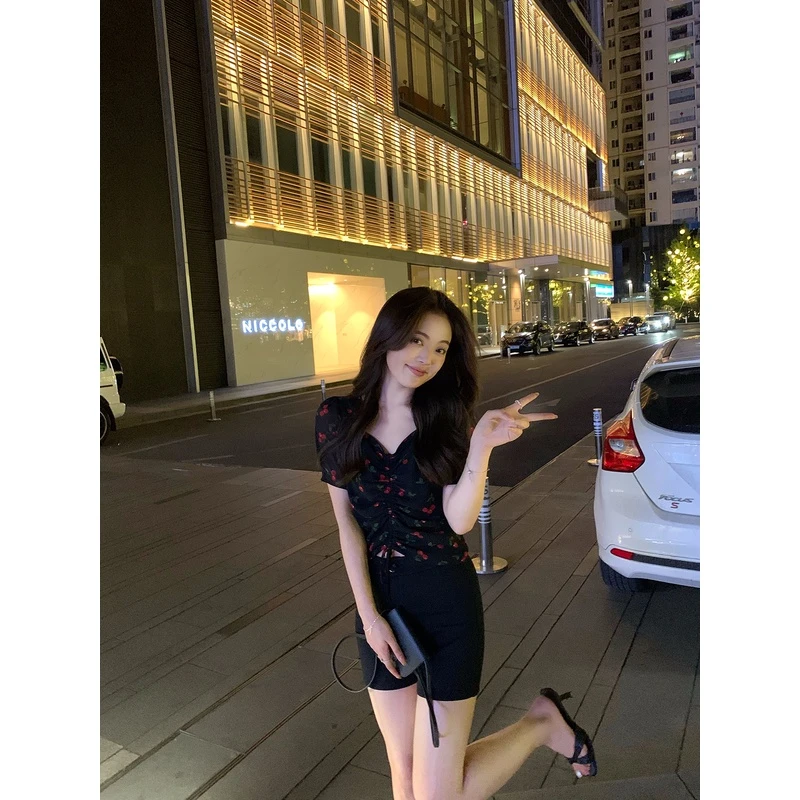 豆豆早安 bi入 女团紧身打底裤女夏百搭高腰夏季蕾丝显瘦直筒短裤