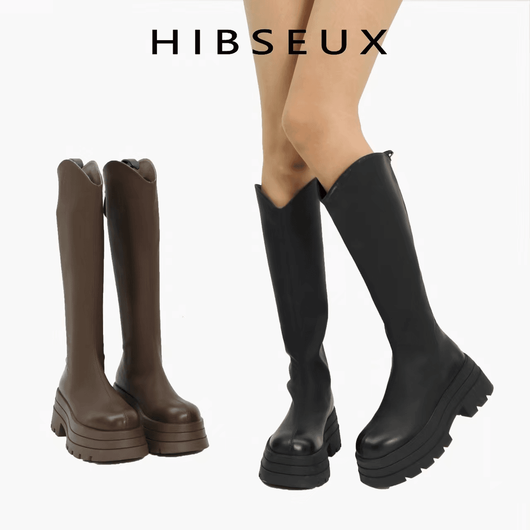 Hibseux/槿奢23-534早秋新款小个子增高时尚真皮女靴