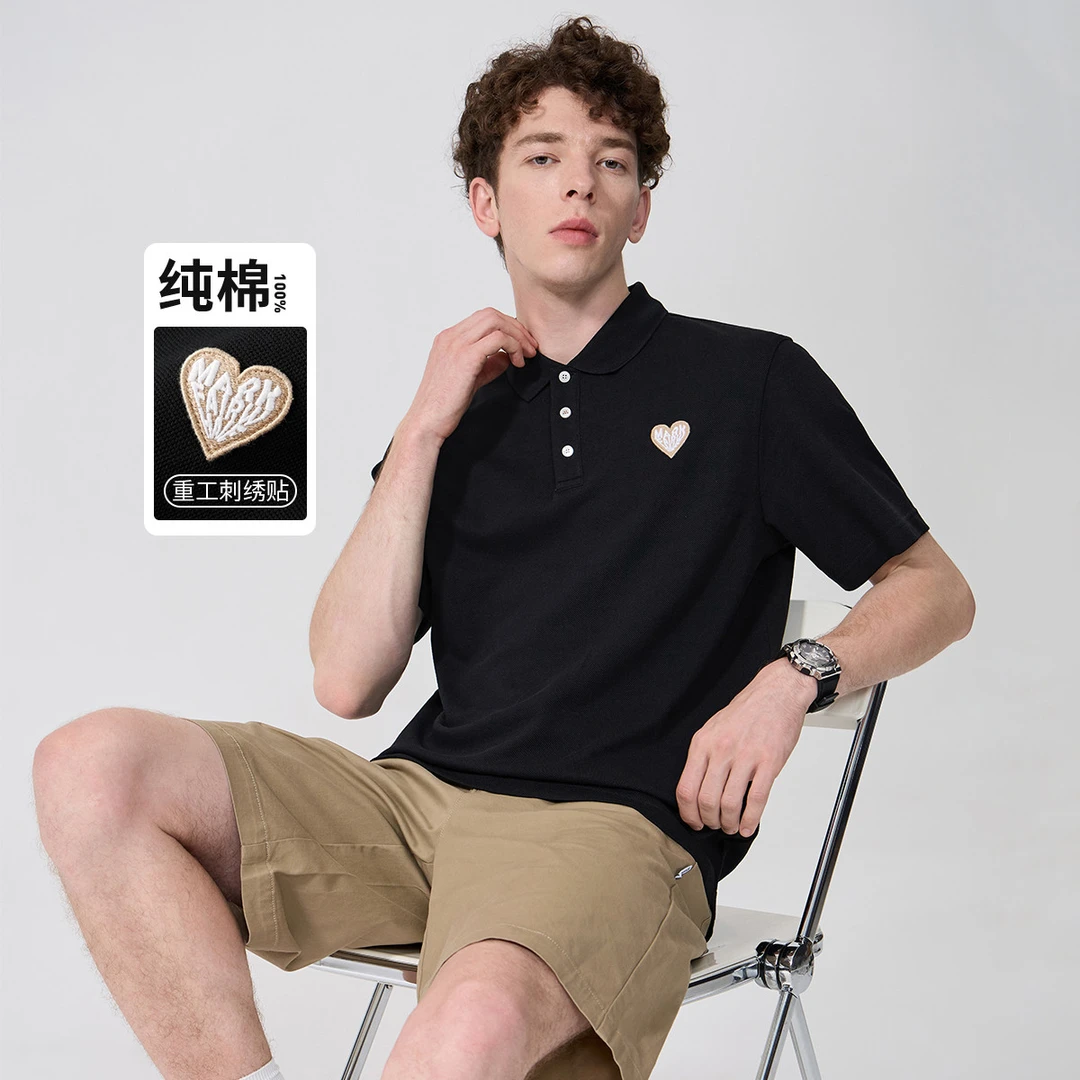 【5A抗菌冰棉凉感】 马克华菲爱心刺绣透气男女24男士T恤短袖POLO