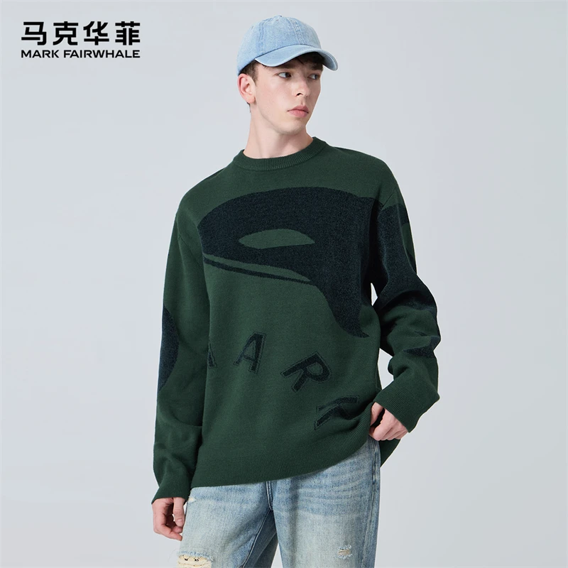 【字母提花】马克华菲24秋冬时尚个性弹性圆领毛衫廓型宽松男士毛衣