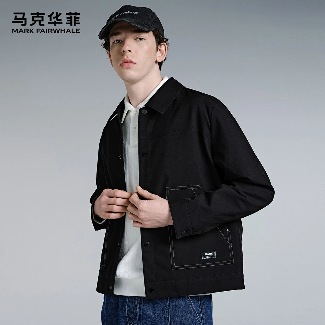 【刺绣明线】马克华菲25春抗皱翻领复古夹克简约明线设计男休闲外套