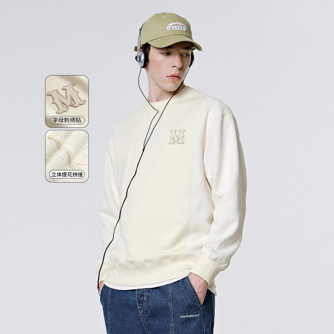 【提花拼接袖】马克华菲25春季百搭立体刺绣贴简约休闲宽松男士卫衣