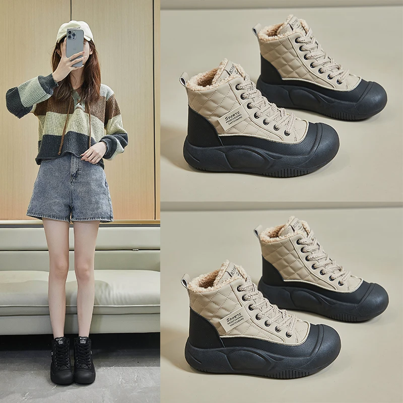2023冬季加绒高帮小白鞋新款韩版ins女学生厚底板鞋潮休闲鞋