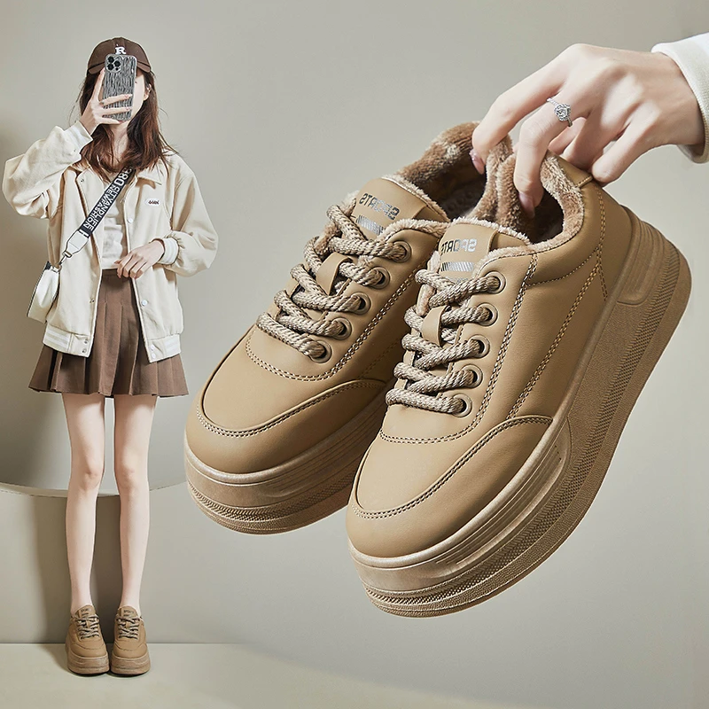 2023冬季新款加绒小白鞋女韩版ins学生厚底板鞋保暖休闲增高棉鞋