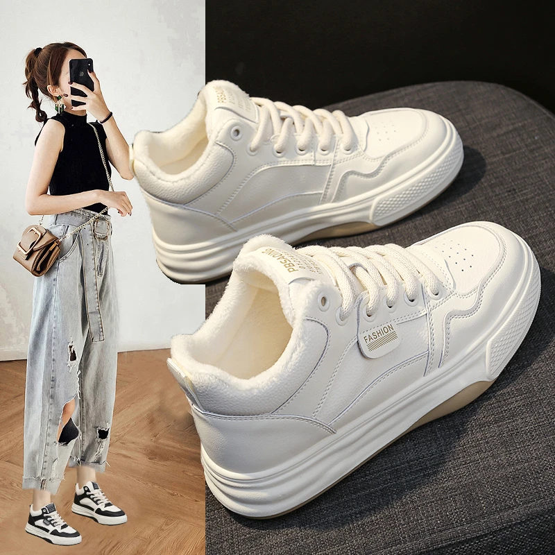 【男女鞋】冬季加绒高帮小白鞋新款韩版ins学生运动休闲保暖棉鞋