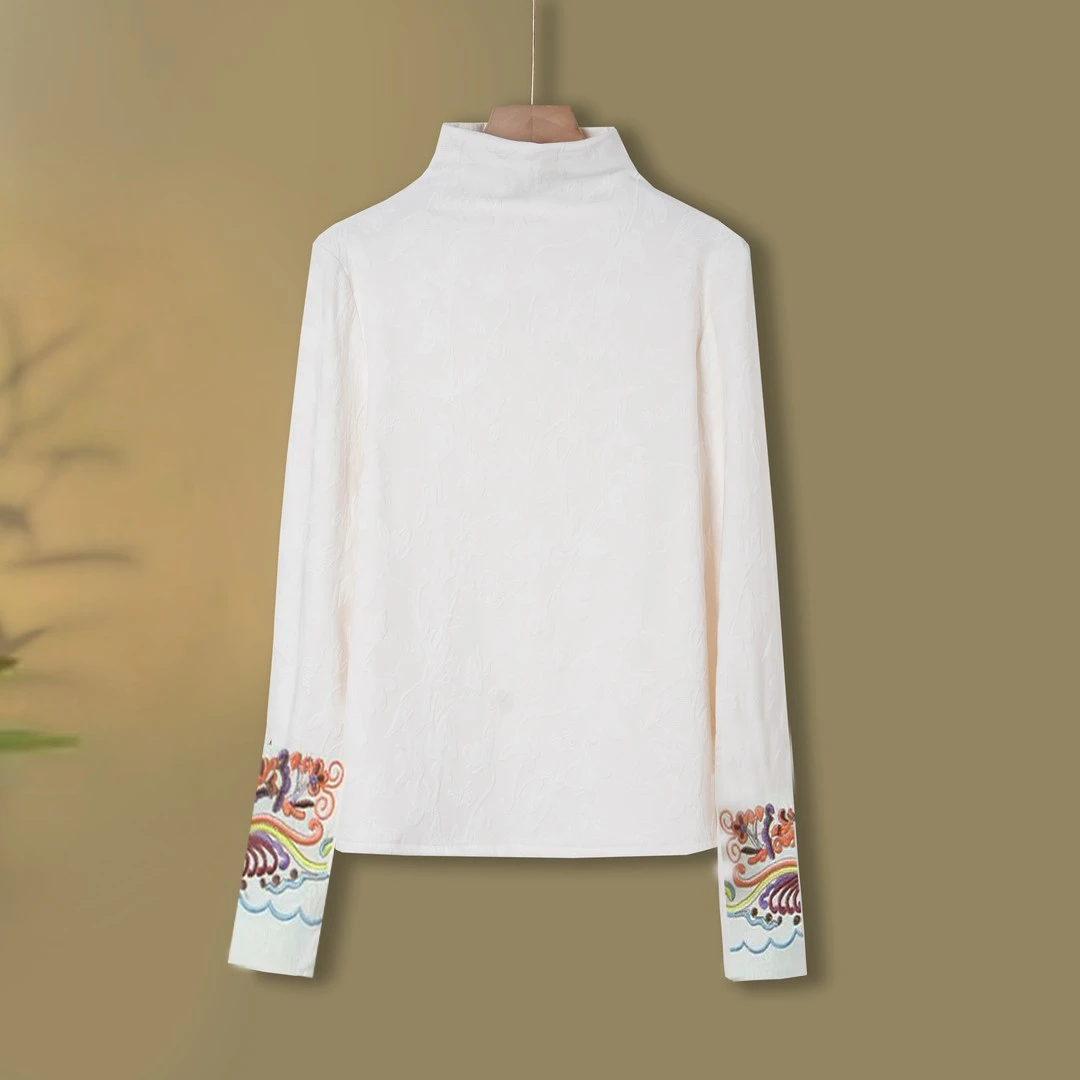 冬季新中式国风半高领加绒打底衫女时尚百搭保暖长袖T恤女修身潮