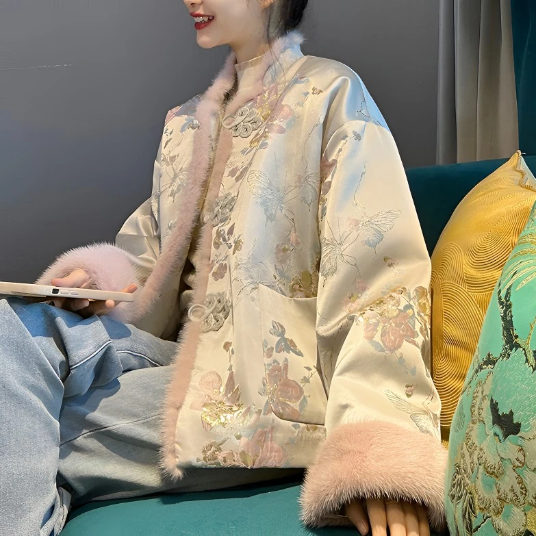 冬季新中式国风加棉加厚棉衣女立领宽松外套复古百搭保暖棉服潮流