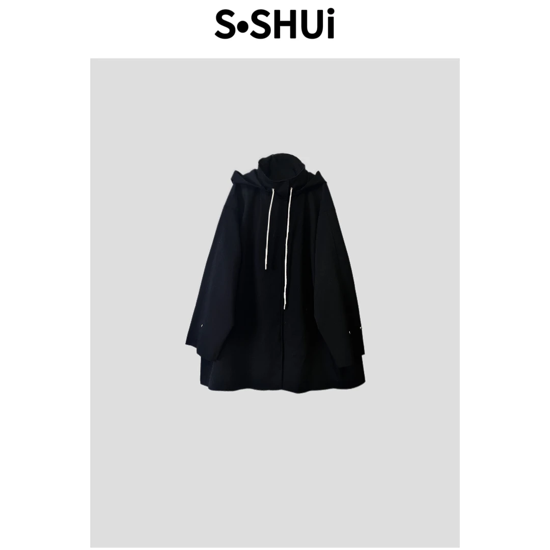 S.SHUi 醋酸宽松斗篷百搭短款帽子可拆卸风衣