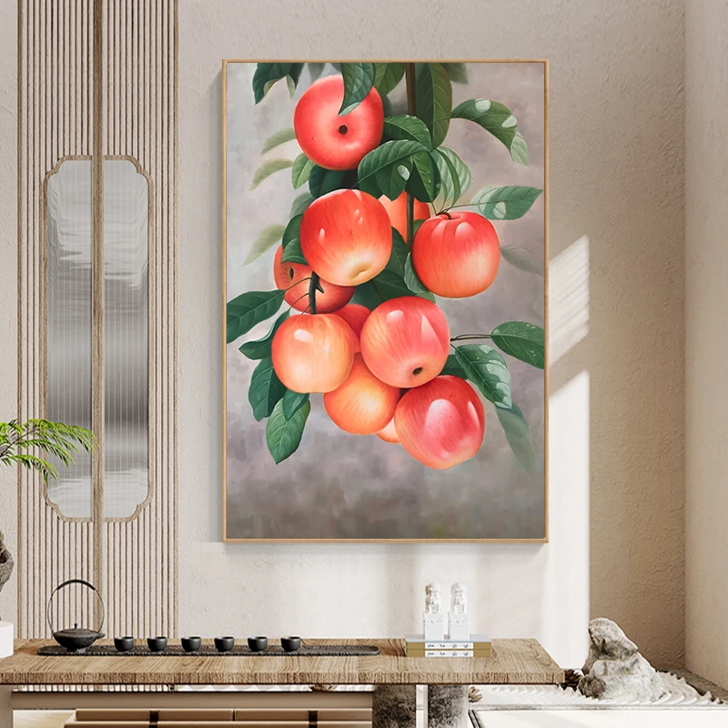 手绘苹果写实油画 餐厅装饰画现代饭厅玄关手工静物水果画芯60x90
