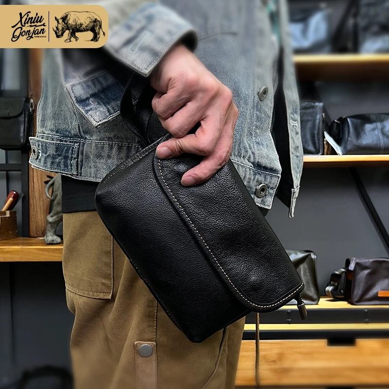 【犀牛工匠X069-222】真牛皮休闲包单肩手包时尚百搭复古多功能简约