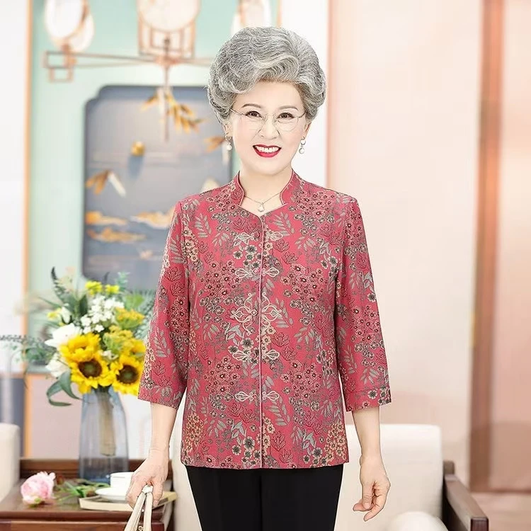 中老年人女装妈妈夏装洋气太太薄款衬衫夏季婆婆服装奶奶装春装外