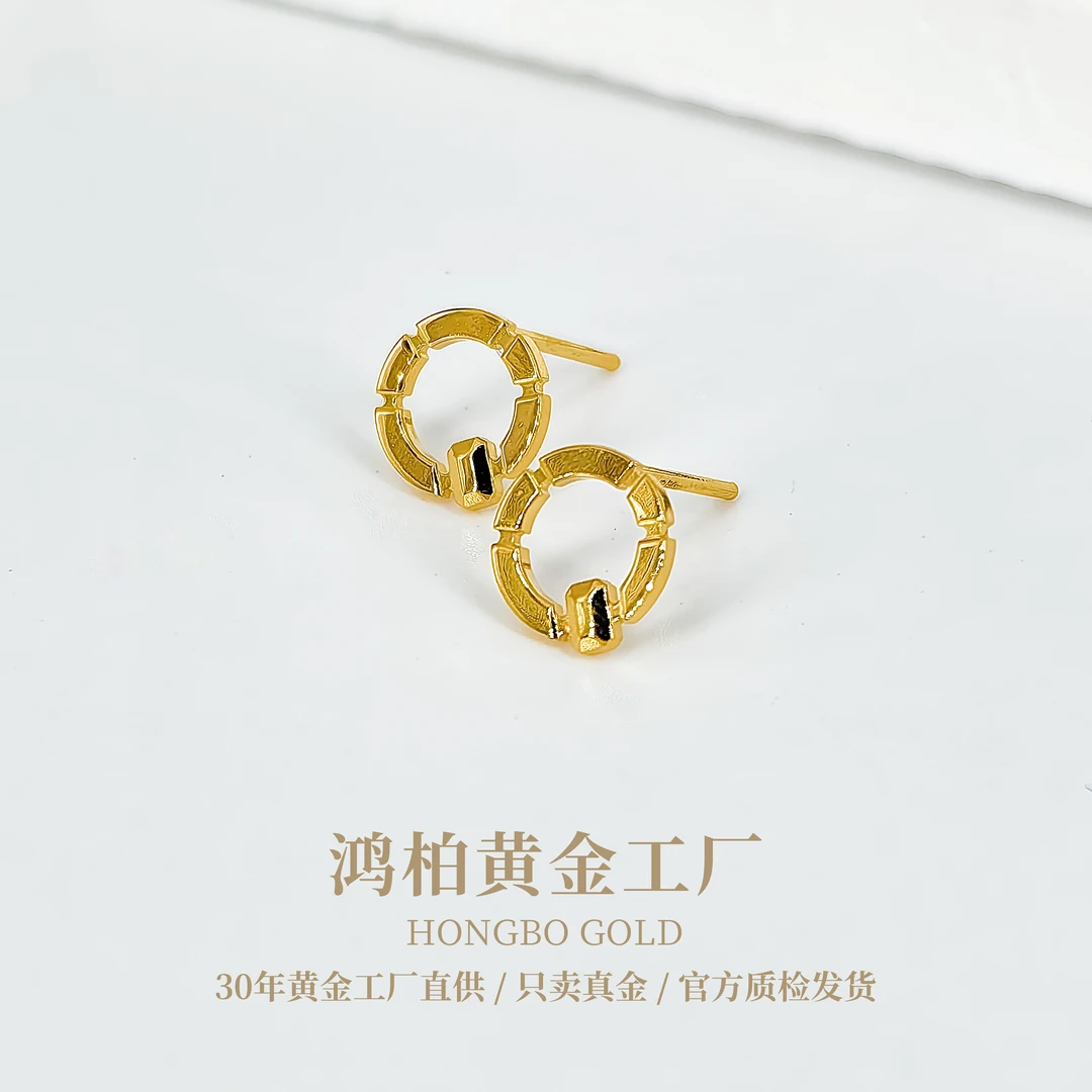 源头工厂 足金999黄金5G耳钉圆形直针百搭时尚年轻送生日礼物女友