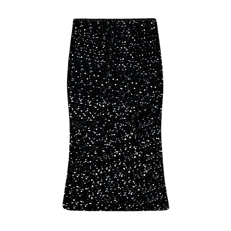 【独设甄选】时尚名媛高端设计感鱼尾丝绒亮片半身裙250826