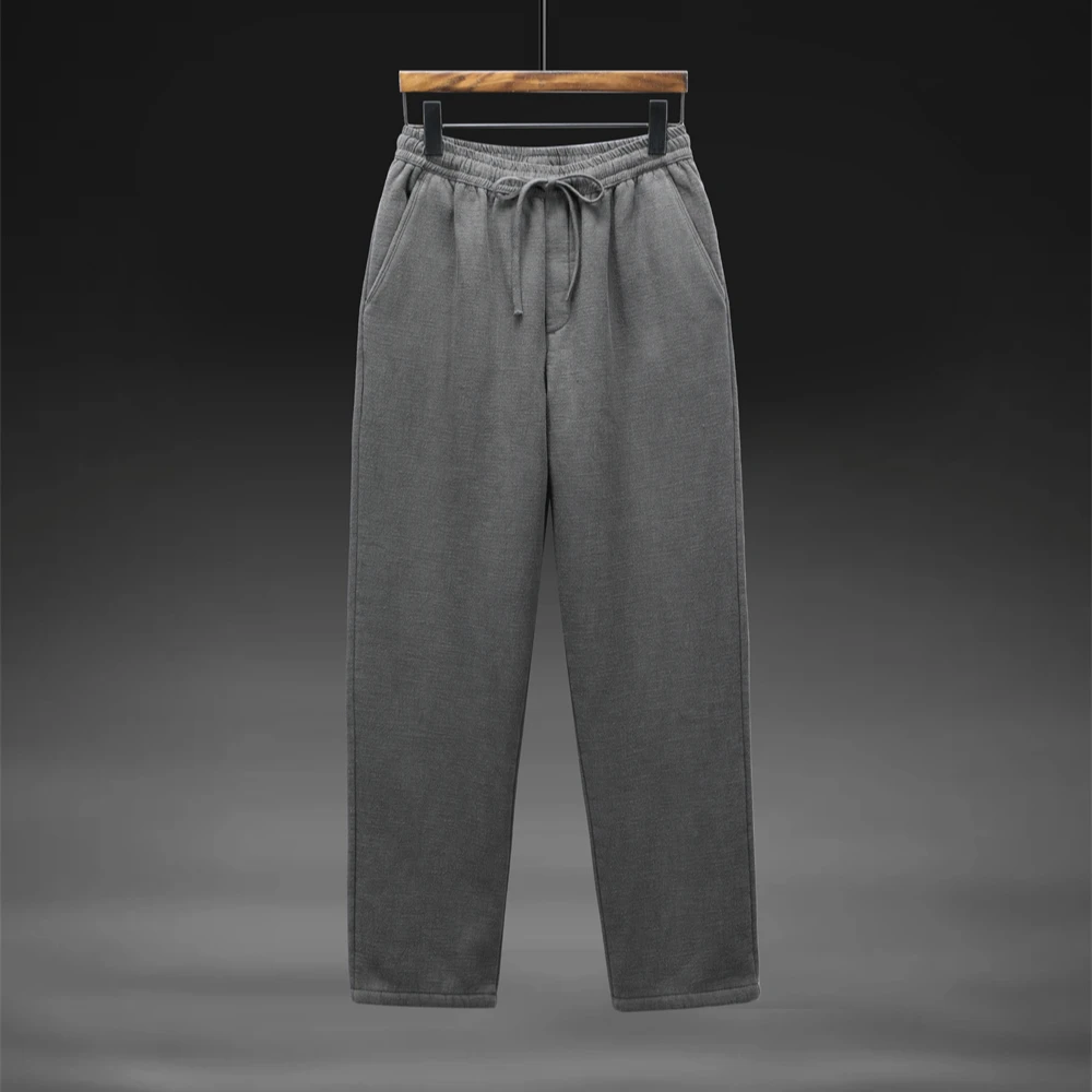 山与谷 8895 苎麻棉加厚加绒松紧腰系带松紧系带国风休闲裤男长裤