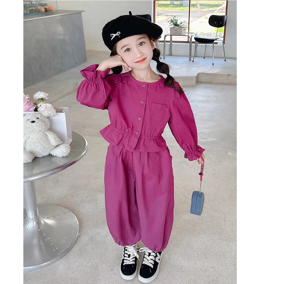 女小童泡泡袖套装秋款2024女宝宝时髦洋气春秋装小女孩休闲两件套