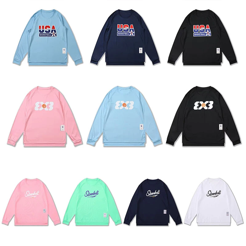 美式运动T恤男3x3篮球长袖速干衣健身跑步ncaa热身投篮训练服球衣