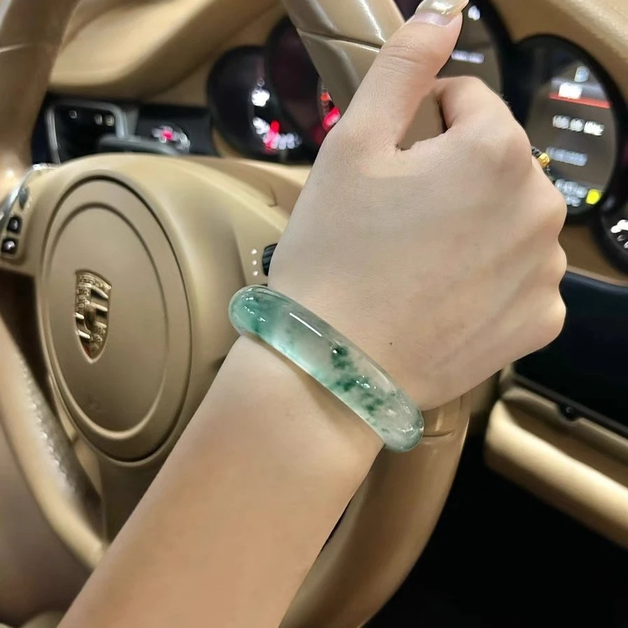 非金属珐琅手镯 石英岩女款绿色灰色干净冰透测量通透美人镯