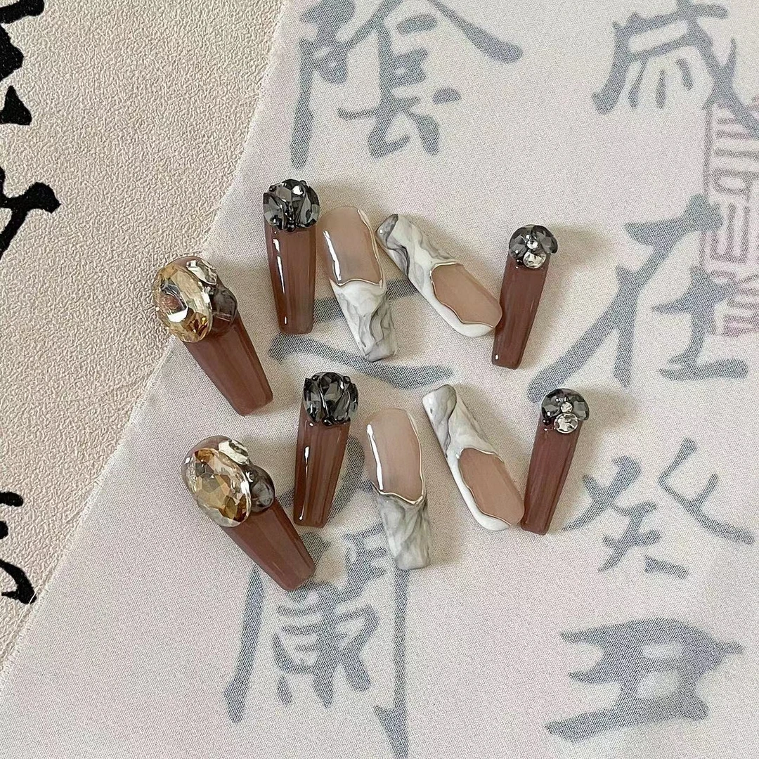 茹茹手工甲#中国水墨画！！！纯手工美甲显白可拆卸