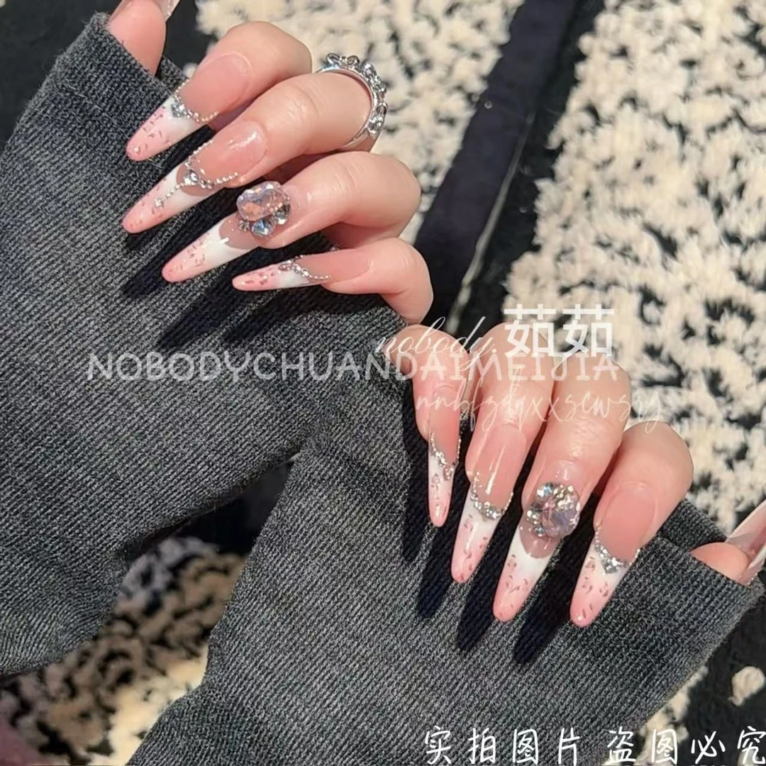 茹茹手工美甲#{豹豹甜心}法式粉白豹纹渐变纯手工穿戴美甲