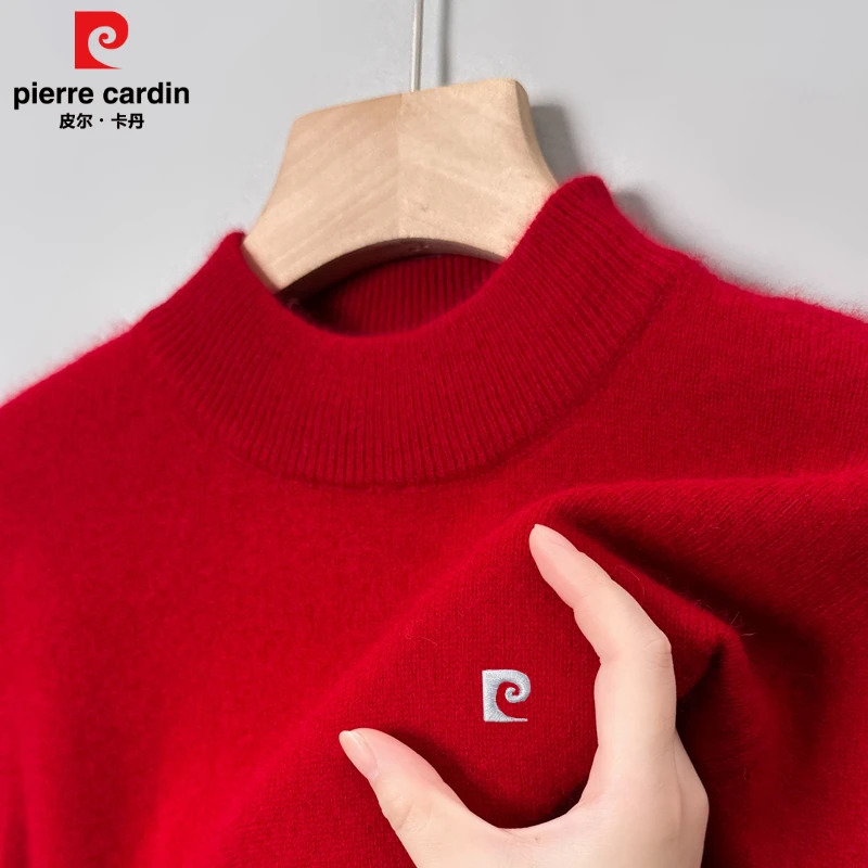 皮尔卡丹男士毛衣半高领羊毛衫中年冬季加厚保暖针织打底衫上衣