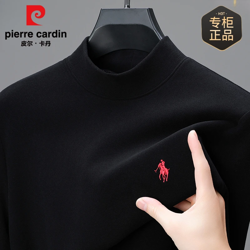 皮尔卡丹加厚款新款男士德绒卫衣轻奢春秋新款高端长袖T恤打底衫