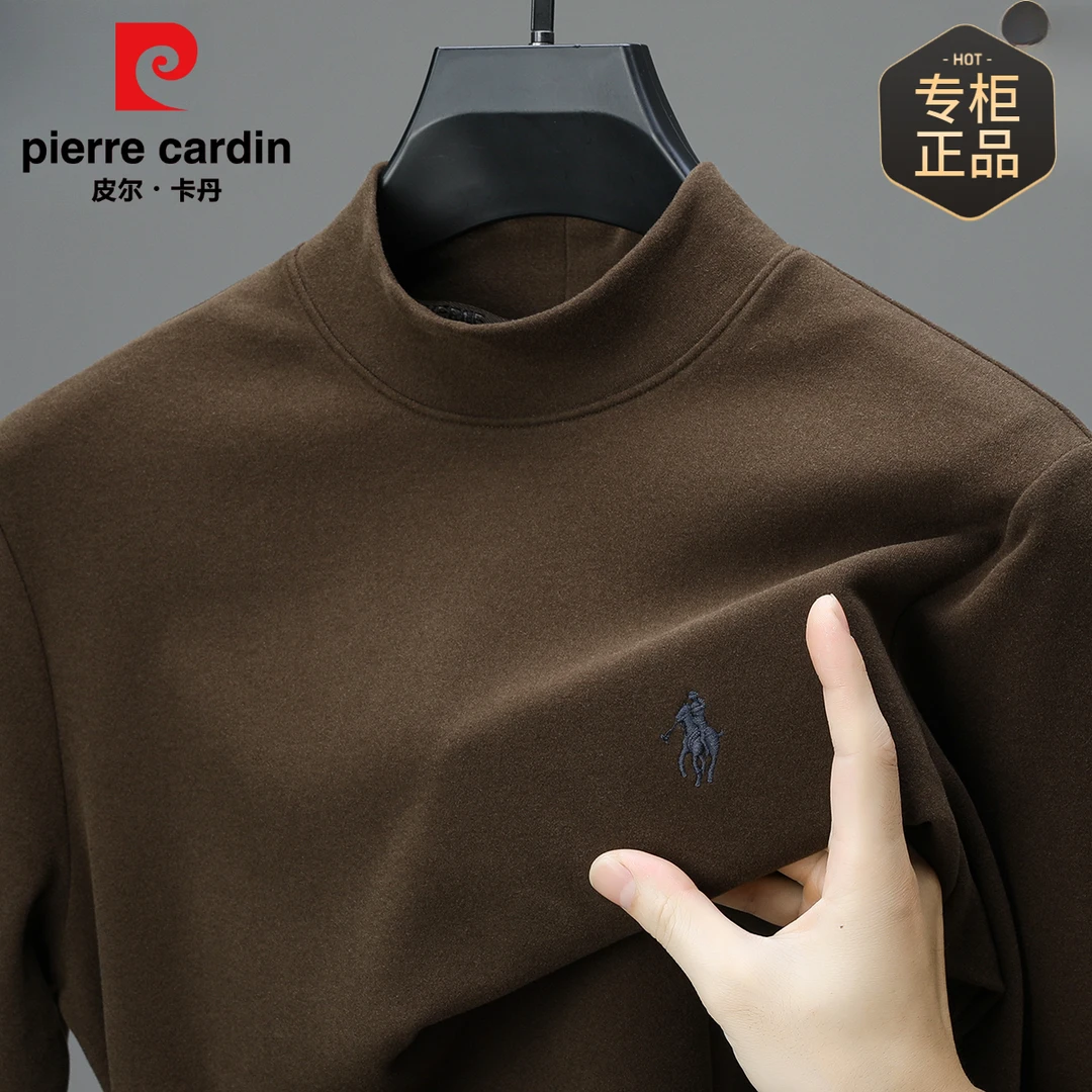皮尔卡丹高档男士德绒卫衣秋冬男款休闲双面绒长袖T恤上衣打底衫