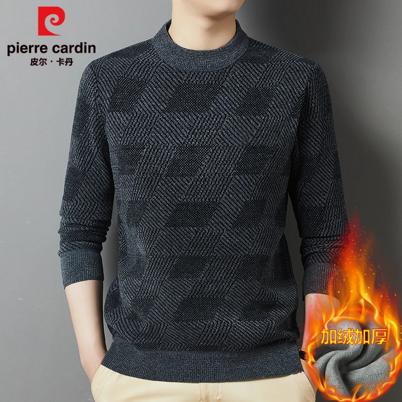皮尔卡丹加绒加厚保暖毛衣冬季抗寒高档时尚半高领套头打底衫上衣