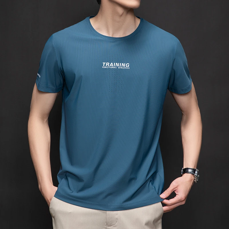 【冰丝】短袖T恤男运动 夏季宽松圆领 透气速干大码弹力 健身2102