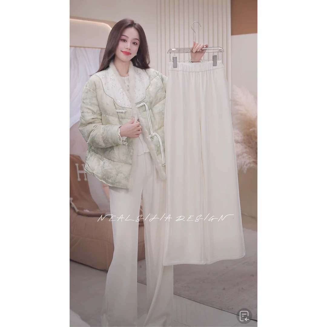 【艾文楠楠-温泉裤】2024春女新款时尚洋气高端百搭加绒阔腿裤