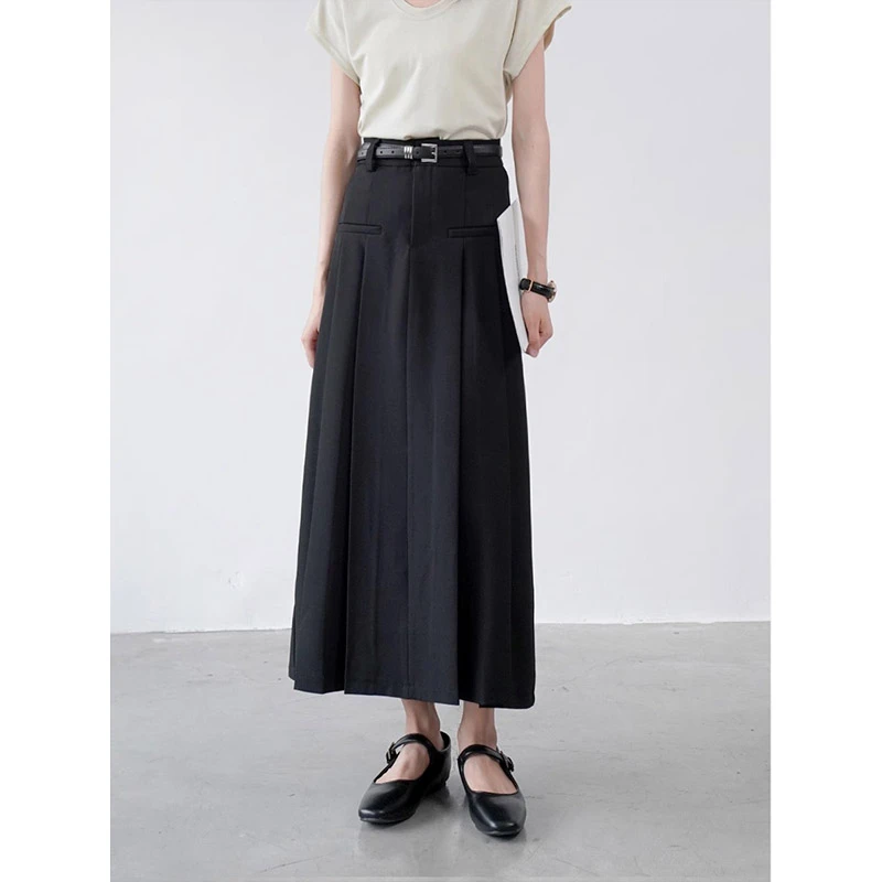 西装裙高级感收腰显瘦百褶裙女装夏韩版半身裙设计感假口袋长裙子