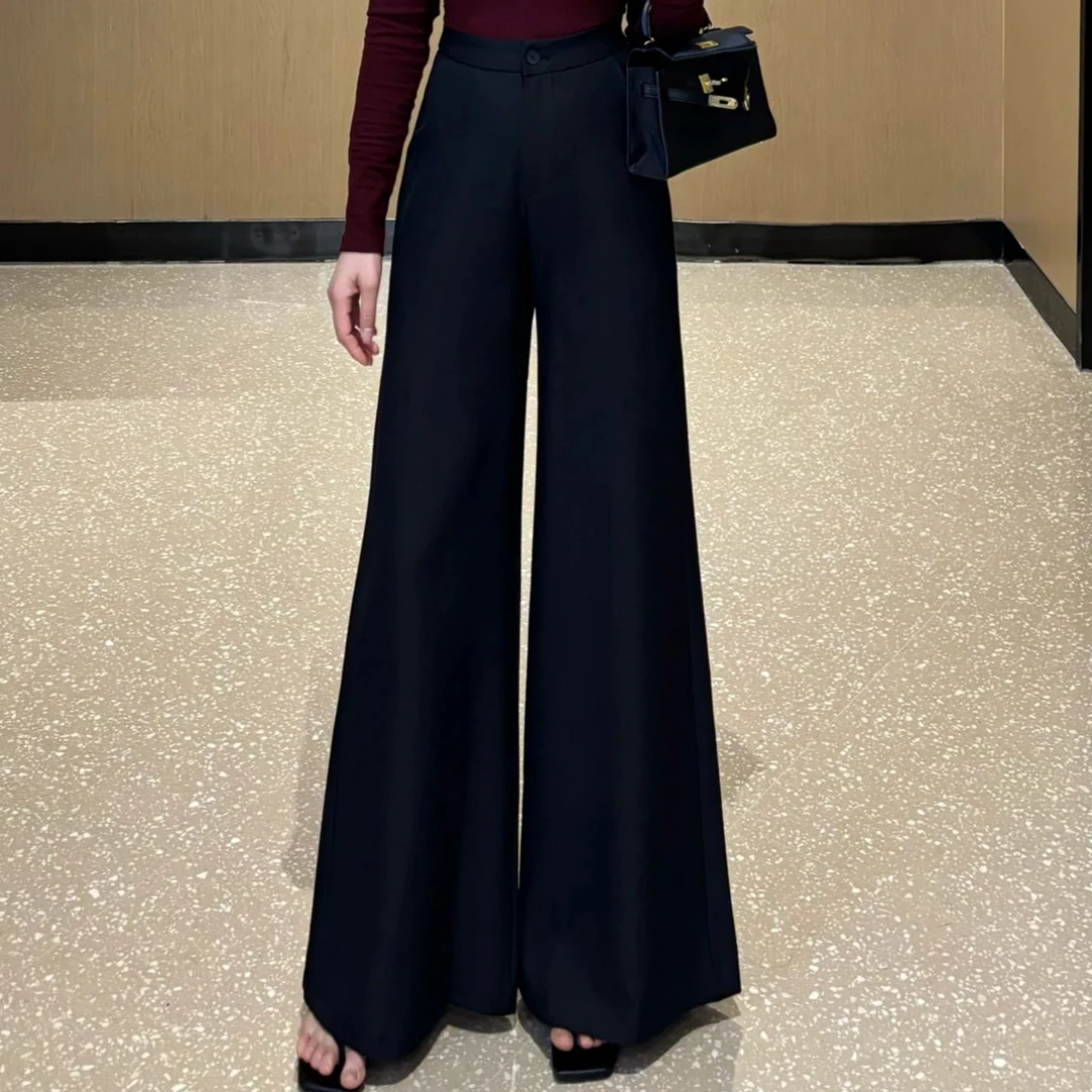 秋季新款高腰显瘦直筒西装微喇裤法式复古小众休闲百搭宽松长裤