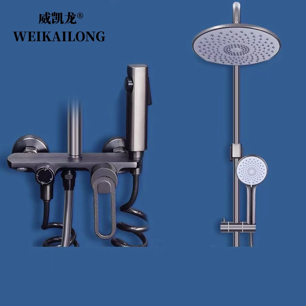 枪灰色小平板四档花洒套装 可升降 全铜主体增 压花洒 多款可选