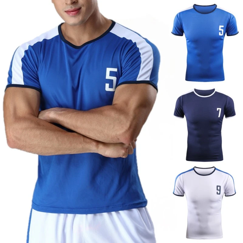夏季速干短袖修身运动T恤足球上衣健身休闲男士T恤跑步吸汗透气