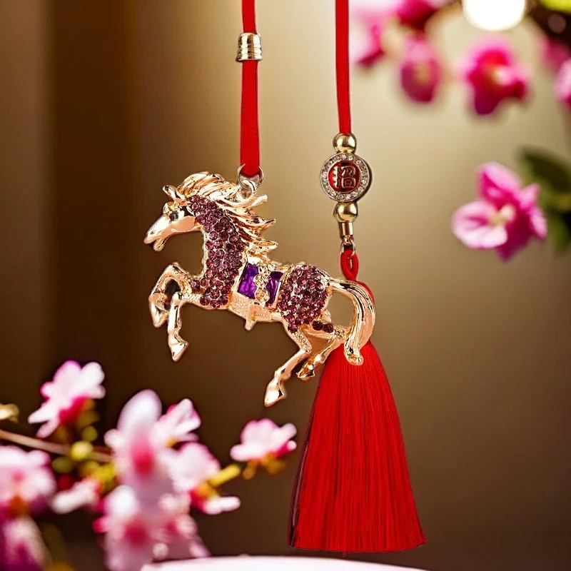国潮汽车挂饰男女士挂件流苏吊坠镶钻生肖龙后视镜配饰品