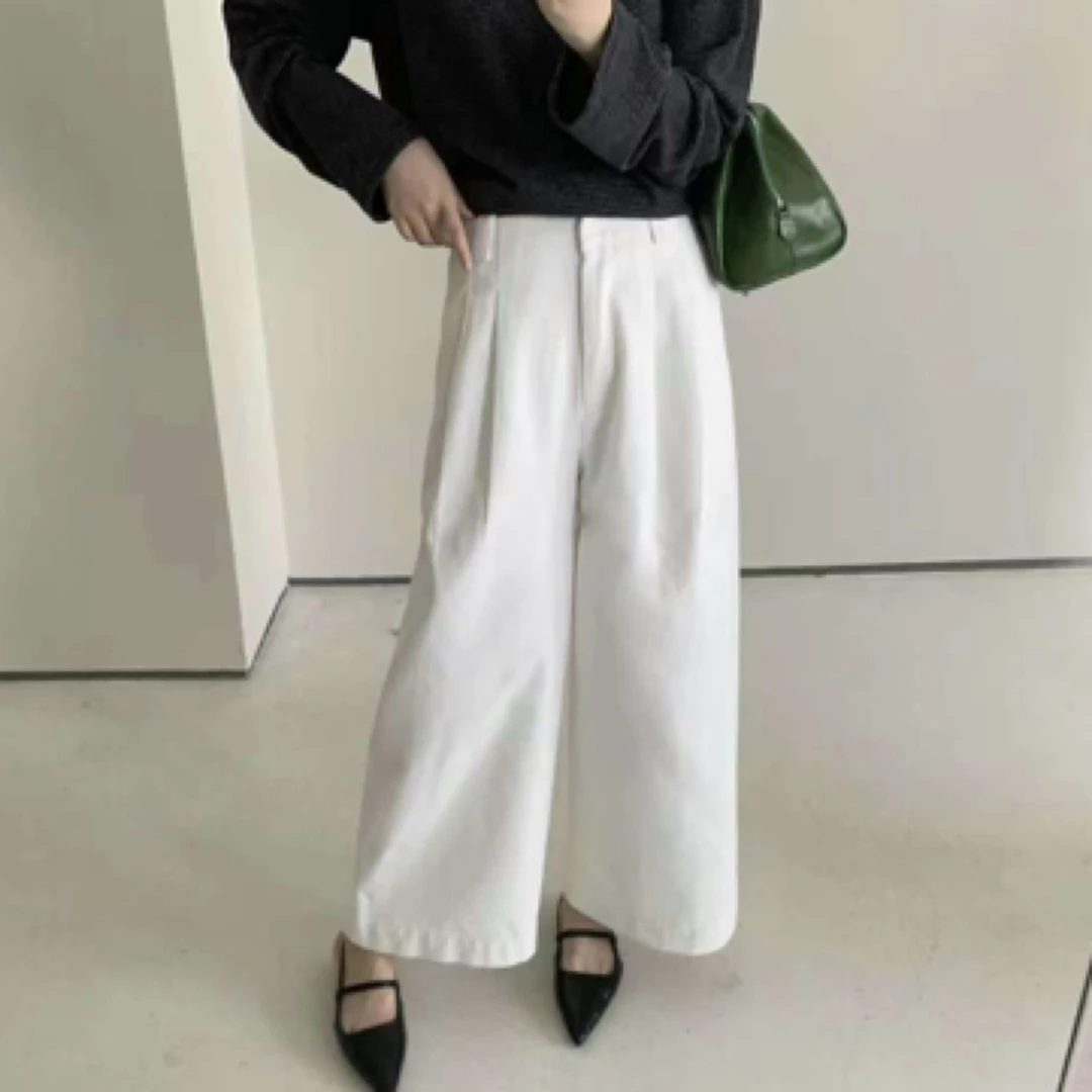 【娅朵】秋冬高腰阔腿裤女宽松显瘦抓绒加厚直筒休闲裤