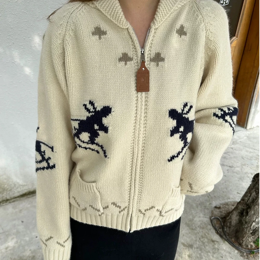 【娅朵】韩系冬日滑雪复古费尔岛毛衣外套皮拉链