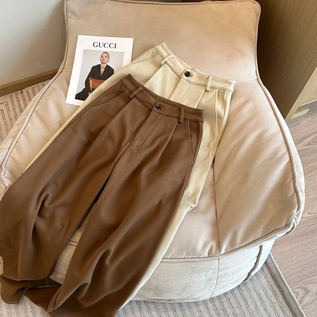 早春季韩系高腰直筒阔腿高级气质新款裤子8128