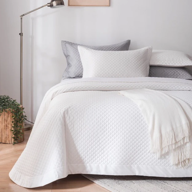 纯色全棉长绒棉床盖四季通用纯棉夹棉床单2米2床加大尺寸白色轻奢